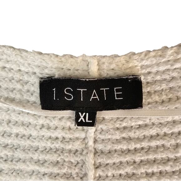 Womens Sz XL Ivory Neutral Feminine Poof Sleeve V-Neckline Ribbed Sweater - Picture 4 of 10